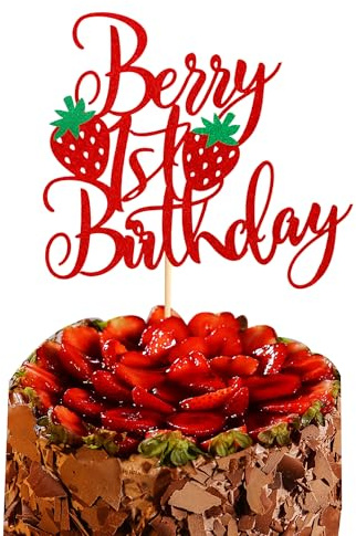 Arthsdite 1 décoration de gâteau d'anniversaire sur le thème des fruits sucrés pour premier anniversaire sur le thème de la fraise, fête prénatale, fête prénatale pour enfants, 1er anniversaire