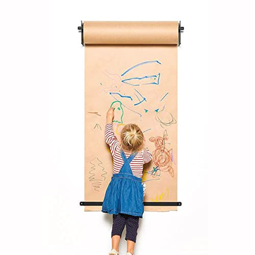 Wandmontierter Kraftpapierspender und -Schneider für Kinder – Stabiler schwarzer Halter und 164 Fuß braune Papierrolle, zum Malen, (Größe: 67 cm/26,4 Zoll breit)
