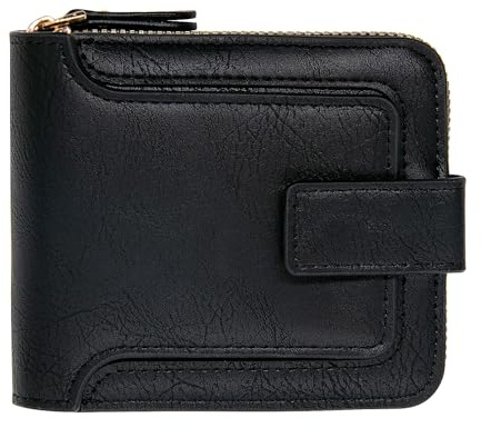 LJCZKA Portafoglio Uomo con Cerniera, Portafoglio Uomo Pelle Grande Capacità Bifold Zip Portamonete con 9 Slot Carte, Tasca per Monete e Finestra ID (Nero)