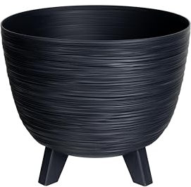 Planters Pride Futura 40cm Recycled Plastic Plant Pot, Anthracite | 26L Self-Watering Pot for House Plants, Herbs | Raised Indoor Planter with Legs, Outdoor Patio Pot | Ribbed Decorative Flower Pot