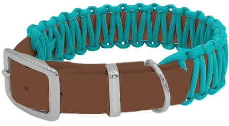 Pfoten Chic Biothane Halsband Cord Comfort | Biothane Hundehalsband | Paracord Halsband mit Biothane (Braun Türkis Türkis, Beschläge Silber)