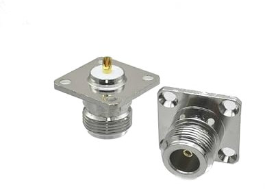 2 Stück Stecker N-Buchse 4-Loch 25,4 mm Flansch-Lötplattenmontage gerader RF-Koaxial-Adapter