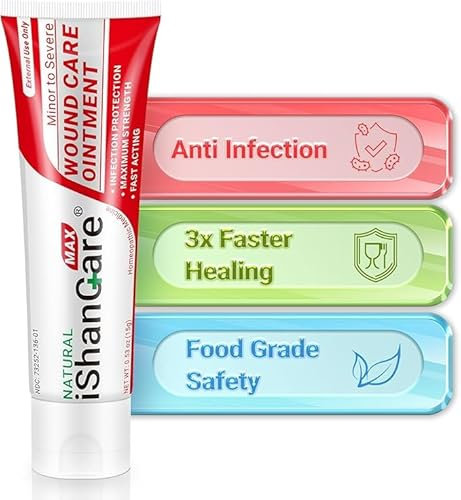 iShanCare® Wound Care Ointment - Pomada de primeros auxilios, cicatrización 3 veces más rápida para quemaduras, úlceras, cortes, abrasiones, escaras, úlceras por presión, heridas en piernas y pies, po