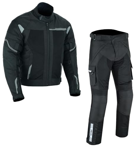 WMW WALI MOTO WEAR Motorradkombi Herren 2-teiler mit Protektoren Motorradanzug Biker Motorrad Textil kombi Motorrad touring Jacke und hose Belüftet Biker Motorrad Sommer Textil kombi (BLACK, XL)
