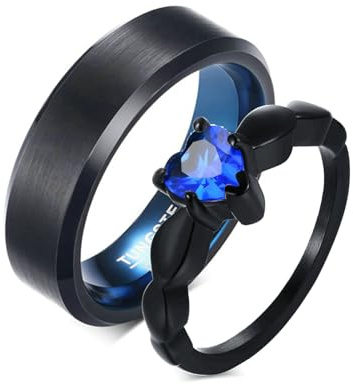 Bishilin Wolframcarbid Edelstahl Ringe Damen Herren, Partnerringe mit Zirkonia Paar Ringe Verlobung Set 2 Ringe Gr.49 (15.6)-67 (21.3)