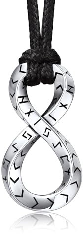 Bandmax Infinity Kette Damen Unendlichkette mit Halskette Edelstahl Herren Runen Anhänger mit Leder Kunstlederkette Schwarz Viking Möbius Kette Unendlich Halskette Amulett Schmuck für Hochzeit
