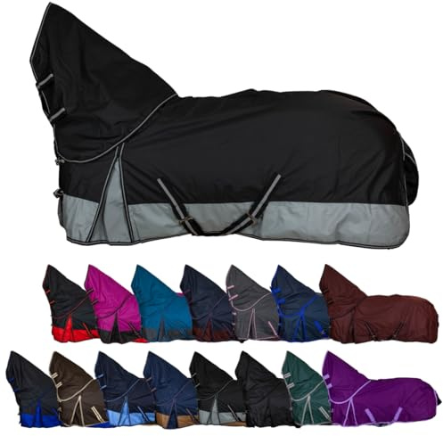 RL24 - Weidedecke Full Neck Basicline 600D Schwarz/Grau 125 cm | Polarfleecefutter – als Regendecke & Übergangsdecke – wasserdichte Outdoordecke mit Kreuzbegurtung – Pferdedecke