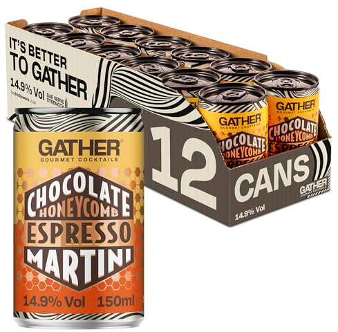 GATHER Chocolate Honeycomb Espresso Martini |12x150ml Canned Cocktails | 14.9% ABV | Rich Chocolate, Sweet Honeycomb, Bold Coffee Premium vodka | 14.9% ABV | Vegan and Allergen Free
