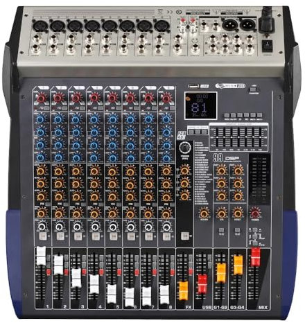 YQVEOT Audio Mixer, DJ Controller Sound Mixer, 8/16 Channel Mixer Stage Performance Family KTV Live USB Mixer Mixer MP3 Playback Dj Controller, Ideal for Home Party and Karaoke(8 channel)