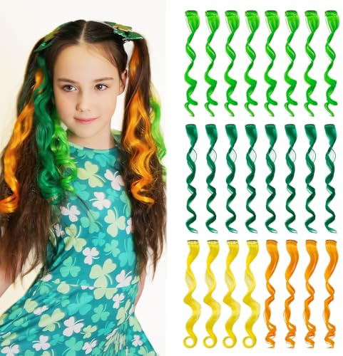 Dreamlover 4 Farben Haarsträhnen zum Einklipsen für Mottoparty | für alle Haartypen geeignet, Einfach Anzubringen und zu Entfernen, Kinder Unbedenklich, 31,7 cm Länge, 24 Stücke