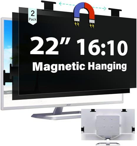 [2 Pack] Magnetic 22 Inch Computer Privacy Screen for 16:10 Aspect Ratio Widescreen Monitor, Hanging Eye Protection Anti Glare Blue Light Computer Monitor Privacy Filter, Removable 22in Protector Film