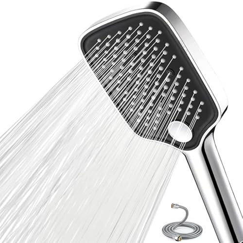 Duschkopf Wassersparend mit Schlauch 1.5M, Duschbrause mit Schlauch, Handbrause mit 5 Strahlarten, Duschschlauch mit Duschkopf für Baden, Chrom