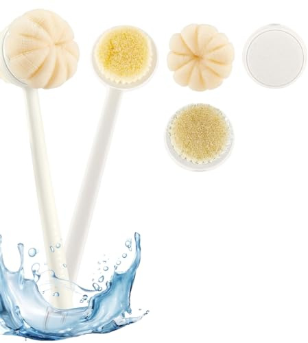 INOVER 3-in-1 Long Handle Bath Brush Set – Back Scrubber, Shower Brush & Loofah Sponge, Exfoliating Body Brush with Non-Slip Handle for Wet or Dry Use
