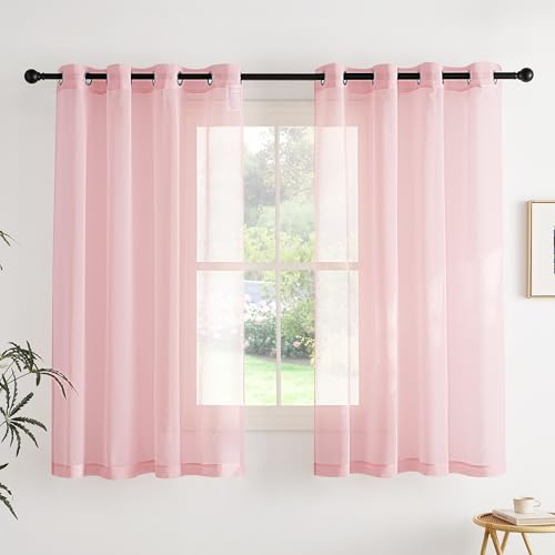 PONY DANCE Voile Gardinen Kurz Schlafzimmer Vorhang Transparent Ösen | Rosa,H160 x B140 cm,2er Set,Vorhang Durchsichtig Küche,Sheer Curtains Living Room,Sanfte Lichtfilterung,Luftig