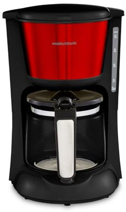 Morphy Richards Equip Filter Coffee Machine, Pour Over Technology, 10 Cup Capacity, Fast Brew, Anti Drip, Easy Clean Reusable Filter, Keep Warm, Aroma Blender, Red and Black, 162503
