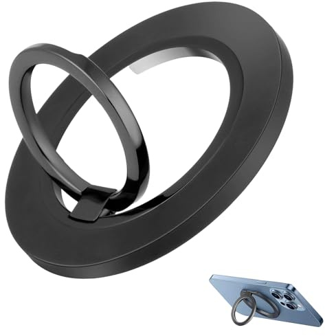Fonyiunce Anello Magnetico Cellulare, Rotazione a 360° Supporto Cellulare Rotazione, con Anello in Metallo, Supporto Regolabile, Presa Confortevole, per IPhone 16 15 14 Pro Max Plus Mini - Nero