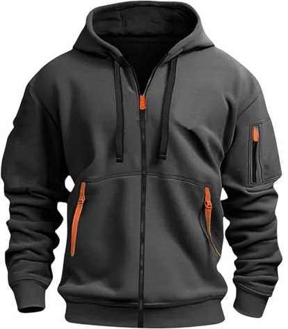 Aulemen Herrhoodie med dragkedja långärmad svetjacka Herr Flera fickor Snygg passform Zip hoodie för vardag och sport, Mörkgrått sammetstyg, XL
