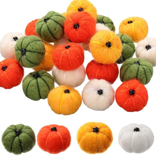 24 Pcs Fall Thanksgiving Felt Pumpkin Pom Poms Mini 1, Rustic Fall | Small Halloween Pumpkins Balls for Farmhouse Decor, Garland Craft Autumn Centerpiece Supplies