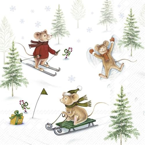 IHR Serviette Snow Fun 20 Stk Einseitig Bedruckt Rückseite Weiß 33x33 cm Papier Viertel Motiv Winter