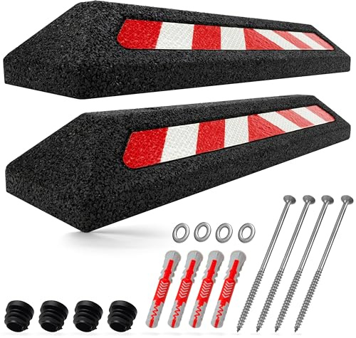 HASKYY Radstopper Parkschwelle Garagenstopper Einparkhilfe Auto PKW Parkplatz 2er Set Schwarz - Reflektierend 570x140x75mm