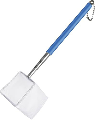 Pawfly Aquarium Garnelenkescher 5 cm Kleiner Fischtank Kescher mit Ausziehbarem Edelstahl Griff Weicher Quadratisch Feiner Mesh für Garnelen Babyfutter Rückstände Aquarien und Kleine Teiche Blau