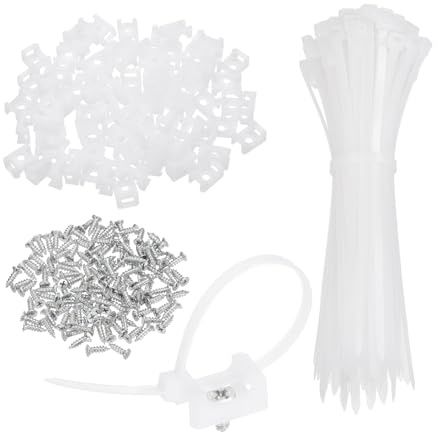 sourcing map 100pcs 22.6mm Cable Tie Saddle Type Mounts Base with 150mm Cable Zip Ties and M5 Tapping Screws, Wire Organizer Holder Clamps Set, White