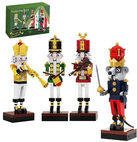 Kit de construction Casse-Noisette de Noël - Kit de puzzle 4 en 1 pour adolescents - Compatible avec Lego pour modèle d'ornement de bureau (695 pièces)