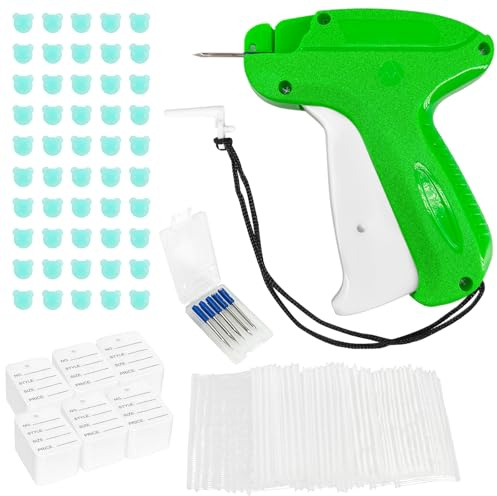 Yuaerbuo Kleidung Etikettierpistole Geschenkanhänger Etikettiermaschine, Grün Kleidung Etikettierpistol Heftpistole mit 5 Ersatznadeln 2000 Heftfäden 250 Kleidungsetiketten 50 Leuchtende Schnallen