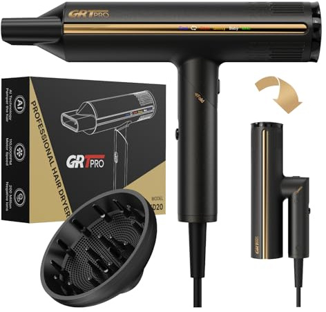 Seche Cheveux Professionnel Pliable 2200W Sèche Cheveux Ionique 200Millions D'ions Négatifs 110,000RPM 410g, Sèche-cheveux et Accessoires, 4Températures et 3Vitesses pour Salon Famille Voyages