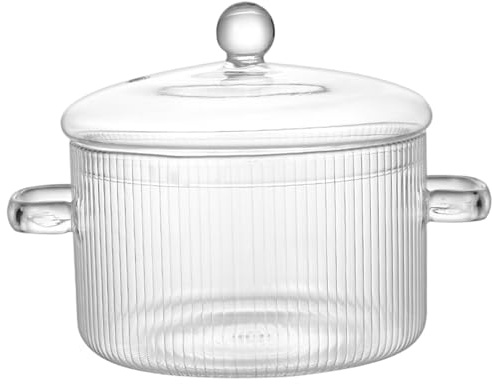Olla de vidrio para cocinar a fuego lento, cacerola de vidrio transparente resistente al calor de 1600ml con mango de tapa para sopa, Pasta, leche y comida para bebés