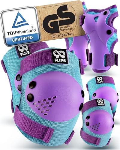99FLIPS Ginocchiere Bambini Protezione Pattini Bambina - Set Protezioni Skateboard Bambino Ginocchiere e Gomitiere - RISE - Taglia SM - BLU VIOLA - Protezioni Roller Bambina