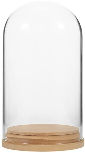 SUPVOX Cloche de Présentation en Verre Transparent 70x120 Mm avec Base en Bambou Scellée, Terrarium Décoratif pour Plantes Succulentes et Micro-Paysage, Station de Propagation Écologique