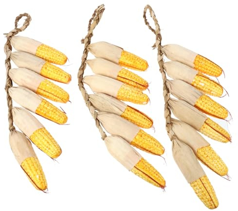 PRETYZOOM Decorazione Ornamento Pannocchie Realistiche di Mais Artificiale 3 Pezzi in Stile Naturale 46x14cm, per Decorazione Interna ed Esterna in Asili e Frutteti