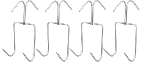 EXQUIMEUBLE 4pcs Stainless Steel Double Row Smoker Hooks for Drying and Smoking Meat, for BBQ Grill Outdoor Use by Amateurs and Grill Masters