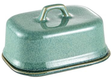 HENXFEN LEAD Französische Butterdose Keramik, 6.75 Zoll Butterteller mit Deckel, Butterschale für Frische, weiche und streichfähige Butter, Glänzend Grün