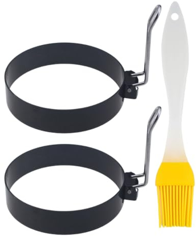 2 Piezas anillos para huevos forma de huevo frito moldes, Moldes Para Huevos Fritos, Con Mango + Cepillo De Silicona, Para Plancha Huevos Fritos Sándwiches Tortillas Desayuno, 9 cm