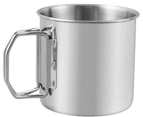 QUXVUIS Mug en acier inoxydable durable et fonctionnel, léger, idéal pour la randonnée et le camping, avec poignée pliable et gain de place.