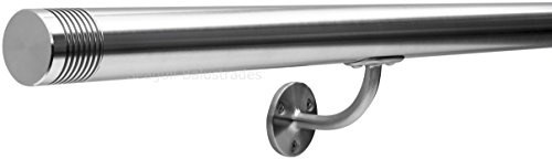 Seagull Balustrades Satin Brushed Polished Stainless Steel Handrail for Stairs - Select Length - Pre-Assembled Stair Banister with Multi-Groove End Caps