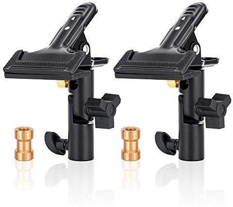 UTEBIT 2 Pack Reflector Clamp Heavy Duty Metal Clamp Holder with Photography Umbrella Hole and 1/4 to 3/8 Female Screw for Photo Studio Backdrops,Light Stand,Reflectors