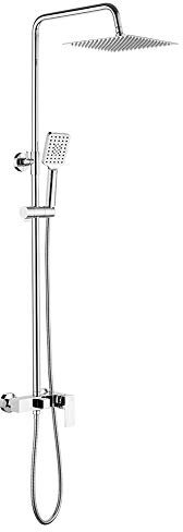 Ibergrif M17005 Columna Ducha, Ajustable Duchas de Baño Columna, Sistema Columna Cuadrado de Ducha con Rociador, Alcachofa, Manguera, Barra Ajustable y Soporte, Cromo