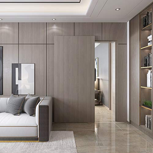 DIYHD 38 Concealed Sliding Door Hardware Kit with Soft Close & Floor Rail, Light Weight Hidden Track Wall Mount System for Openning Width Up to 30, No Door Included