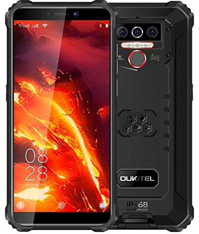 OUKITEL WP5 PRO 4G Outdoor Smartphone ohne Vertrag, 8000mAh Batterie 4 LED Blitzlicht, Android 10 Robustes Handy IP68, Helio A25 4GB + 64GB, 13MP + 2MP + 2MP, Gesichtserkennung, GPS DUAL SIM Schwarz