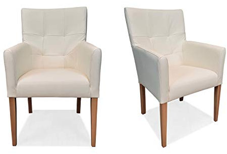 Quattro Meble Ledersessel Echtleder Esszimmerstühle Kross Arm Pik Extra Stühle aus weißem Echtleder Lederstühle Sessel mit Armlehnen Echt Leder Esszimmer Stuhl