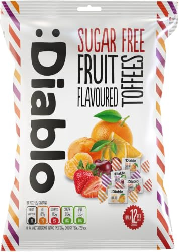 Diablo Sugar-Free Fruit Flavoured Toffee – Sugar-Free Candy Sweetened with Maltitol, Guilt-Free Treats for All Occasions, Ideal for Gift Boxes, Mother’s Day & Father’s Day – 75g, Pack of 16