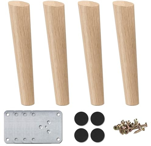 La Vane 4 Stück Massivholz Möbelfüße 30cm - Schräg Konische Tischbeine mit Montageplatten & Schrauben - Ersatzfüße für Sofa, Bett, Schrank, Couch, Stuhl (Holz, Natur)
