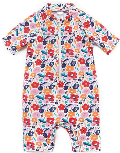 BONVERANO Traje baño bebé protección Solar UPF 50+ Cierre Cremallera (Flor, 12-18 Meses)