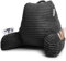Clara Clark Cut Plush Striped Reading Pillow for Kids & Teens, Back Support Pillow, Shredded Memory Foam Bed Rest Pillow with Arms, Medium, Dark Grey