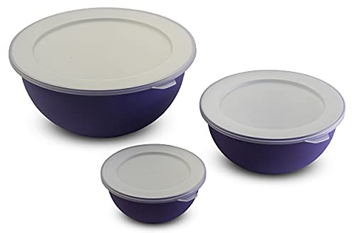 OMADA 3 Contenitori Frigo, Insalatiere con Coperchio, Ø 13,5-20 - 26,5 cm | Set Insalatiere Rotonde, Impilabili, Leggere, Resistenti e Lavabili in Lavastoviglie, Collezione Sanaliving