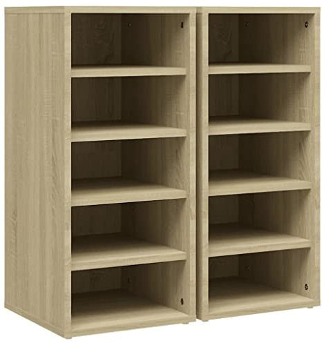 vidaXL 2X Schuhschrank mit 5 Fächern Schuhregal Schuhablage Schuhständer Wandregal Hängeschrank Schuhaufbewahrung Sonoma-Eiche 31,5x35x70cm Holzwerkstoff