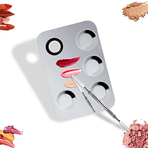 Penubuy Upgrade Mixing Makeup Palette, Stainless Steel Cosmetic Palette with Spatula Tool, Nail-art Cosmetic Palette for Mixing Cosmetic and Pigment